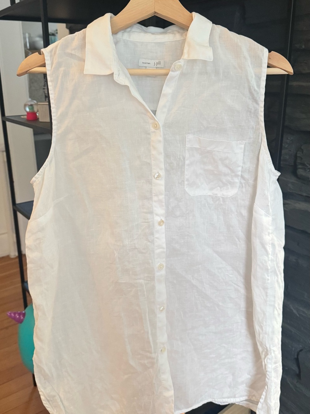 J. Jill Love Linen Sleeveless Button Down Tunic Top White Size Small
